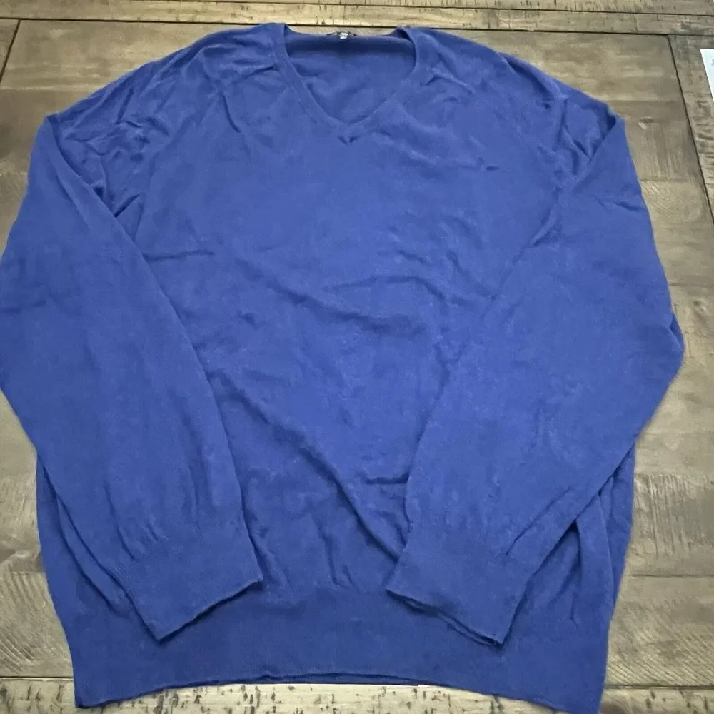 J‎ Crew Sweater Mens Blue V neck Long Sleeve Cotton Cashmere Preppy Knit XL